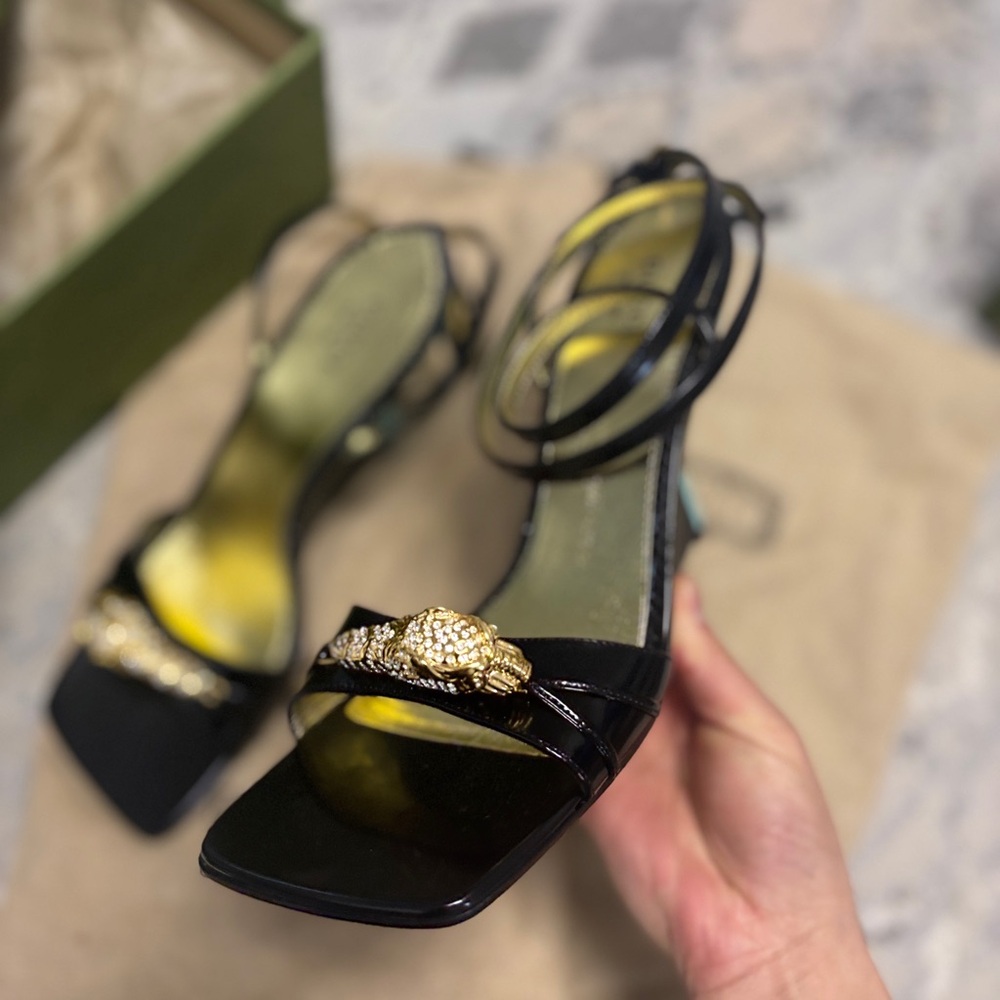 New GUCCI FELINE HEAD HIGH HEEL ANKLE STRAP SANDAL WOMEN - Picture 13 of 15